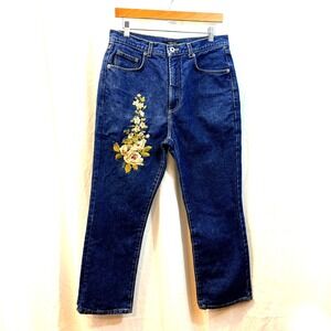 Karen Kane Embroidered Jeans Women's Denim Boho Floral Chic Casual Size 10